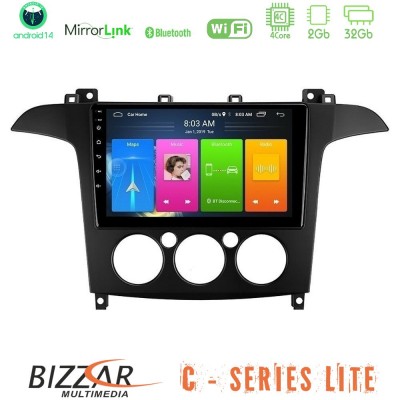 Bizzar C Series Lite 4Core Android14 2+32GB  Ford S-Max 2006-2008 (manual A/C) Navigation Multimedia Tablet 9