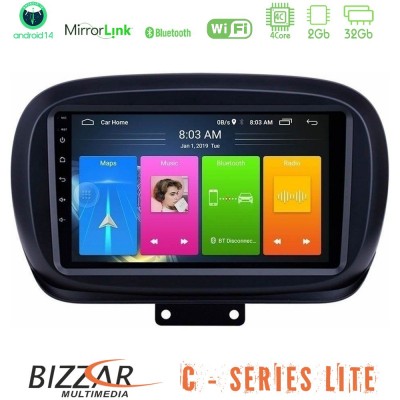 Bizzar C Series Lite 4Core Android14 2+32GB  Fiat 500X Navigation Multimedia Tablet 9