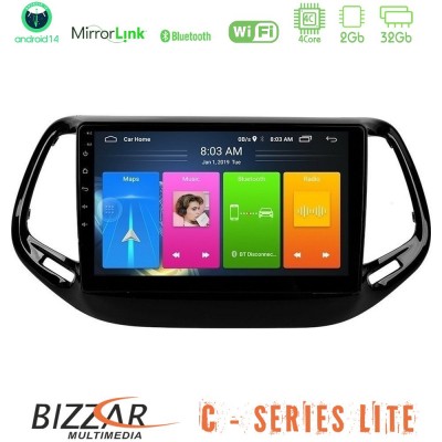 Bizzar C Series Lite 4Core Android14 2+32GB  Jeep Compass 2017> Navigation Multimedia Tablet 10